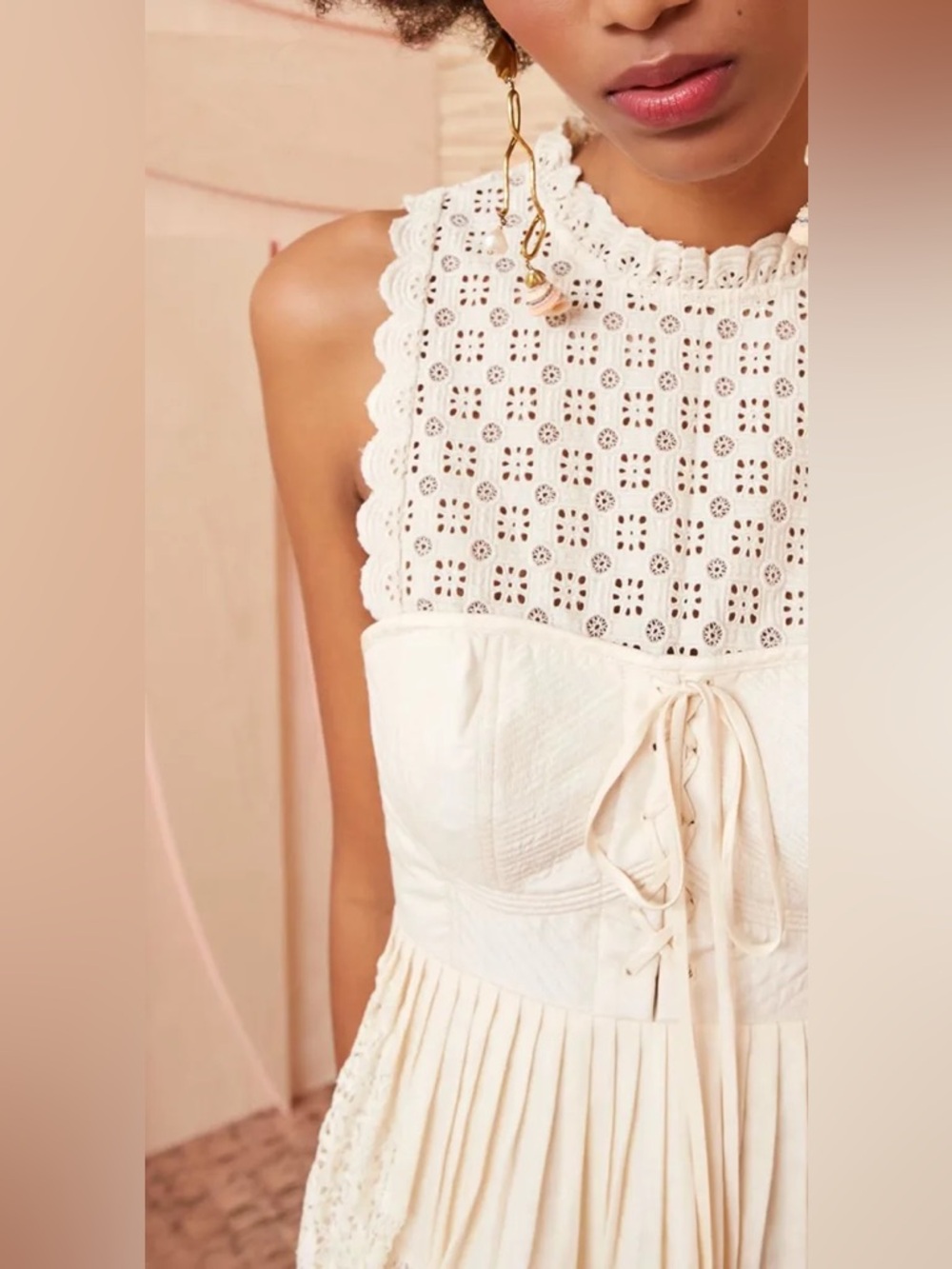 Ulla Johnson Sabrina Dress Crochet Silk Mini Dress Size 6 Medium‎ Lace Up Adjust - Picture 2 of 16